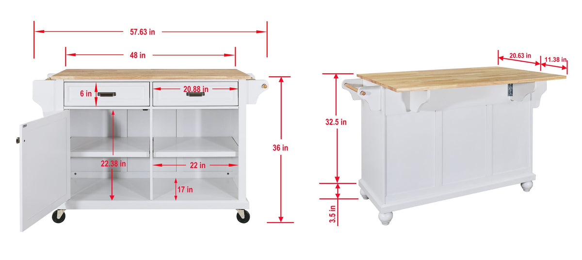 CESICIA Gray Wood Base with Wood Top Rolling Kitchen Island (32-in x 57.63-in x 36-in)