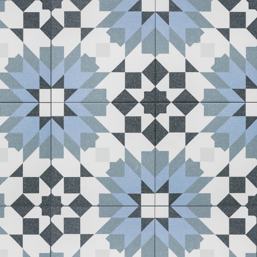 The Tile Life Garden Peony Blue 8-in x 8-in Matte Porcelain Encaustic Floor and Wall Tile product image