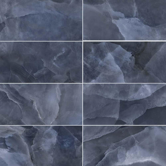 The Tile Life Geo Lush Glossy Blue 12-in x 24-in Polished Porcelain Marble look Floor and Wall Tile product image