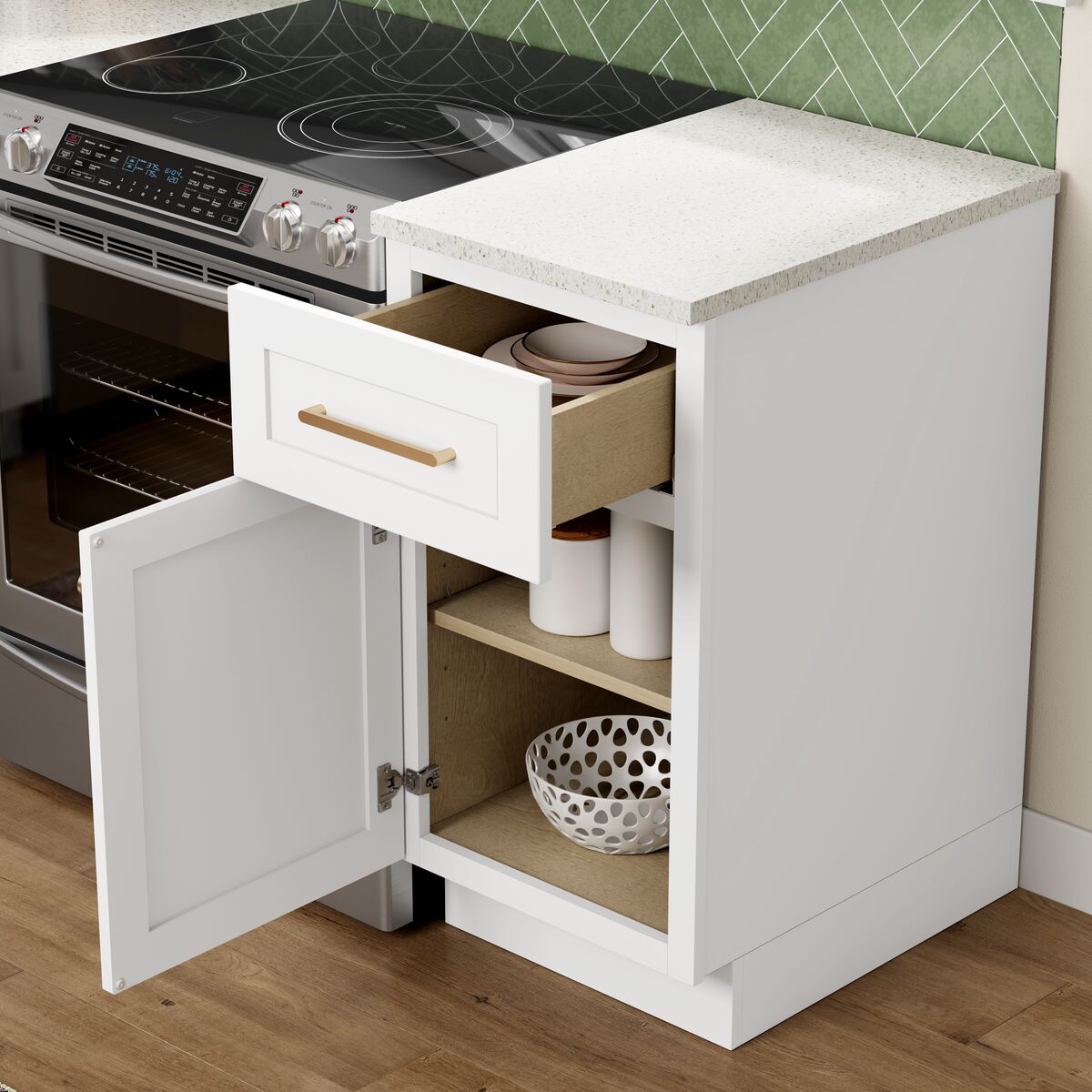 Whalen CLICK-IT Enfield 18-in W x 34.5-in H x 24-in D Classic White Birch 1-Drawer Base Ready To Assemble Plywood Cabinet (Raised Panel Shaker Style)