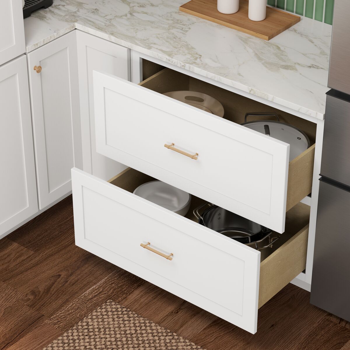 Whalen CLICK-IT Enfield 36-in W x 34.5-in H x 24-in D Classic White Birch 2-Drawer Base Ready To Assemble Plywood Cabinet (Raised Panel Style)