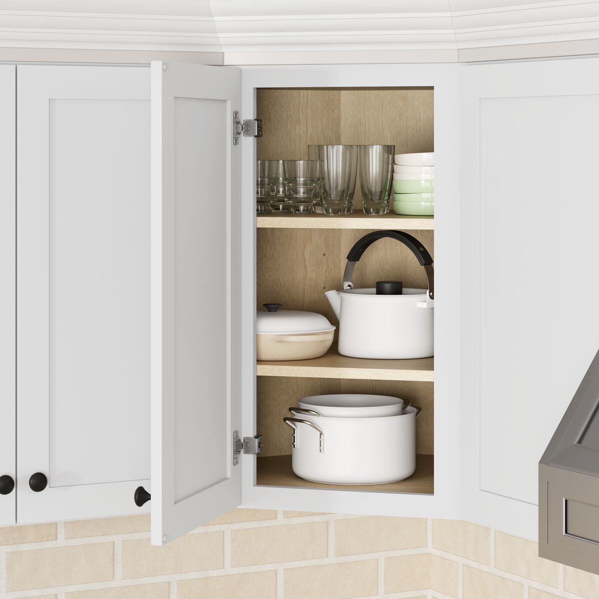 Whalen CLICK-IT Enfield 24-in W x 30-in H x 24-in D Classic White Birch Diagonal Corner Wall Ready To Assemble Plywood Cabinet (Raised Panel Shaker Style)