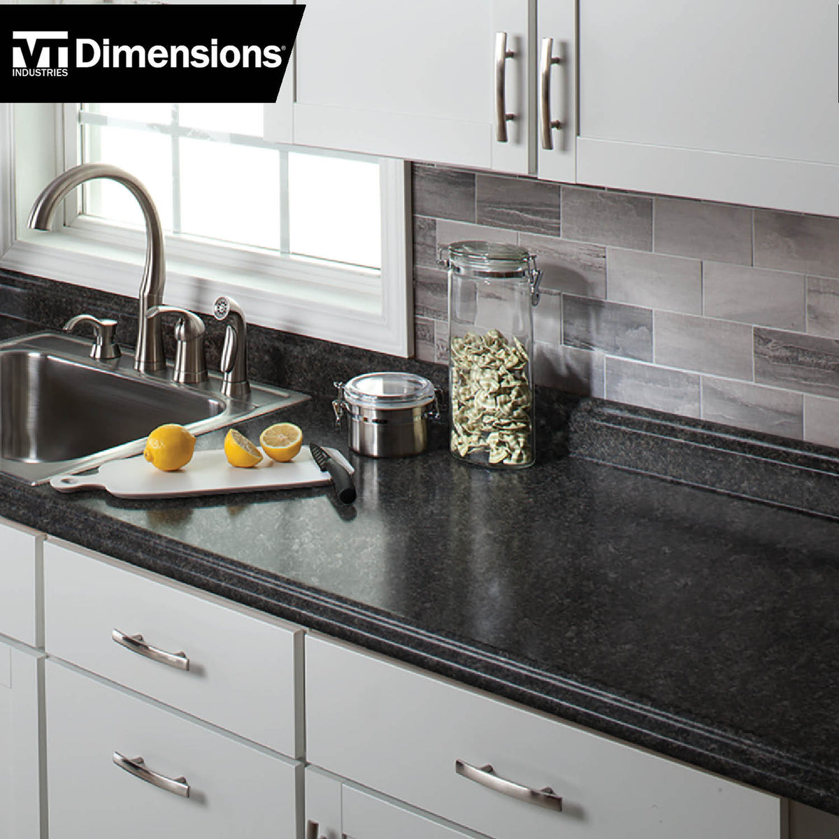VT Dimensions Formica Midnight Stone Etchings 10-ft Straight Laminate Kitchen Countertop with Integrated Backsplash (120-in L x 25.5-in D x 0.75-in T)