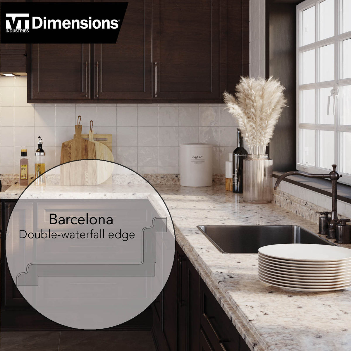 VT Dimensions Formica Etchings 10-ft Left-Hand Miter-Cut Laminate Countertop with Integrated Backsplash – Ouro Romano (120 in L x 25.5 in D x 4.5 in T)