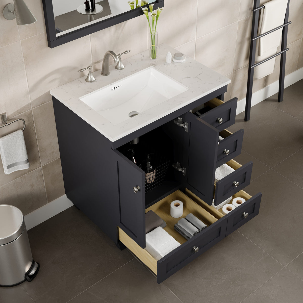 Eviva Acclaim 30-in W x 22-in D x 34-in H Gray Bath Vanity with White Carrara Marble Top and White Undermount Sink