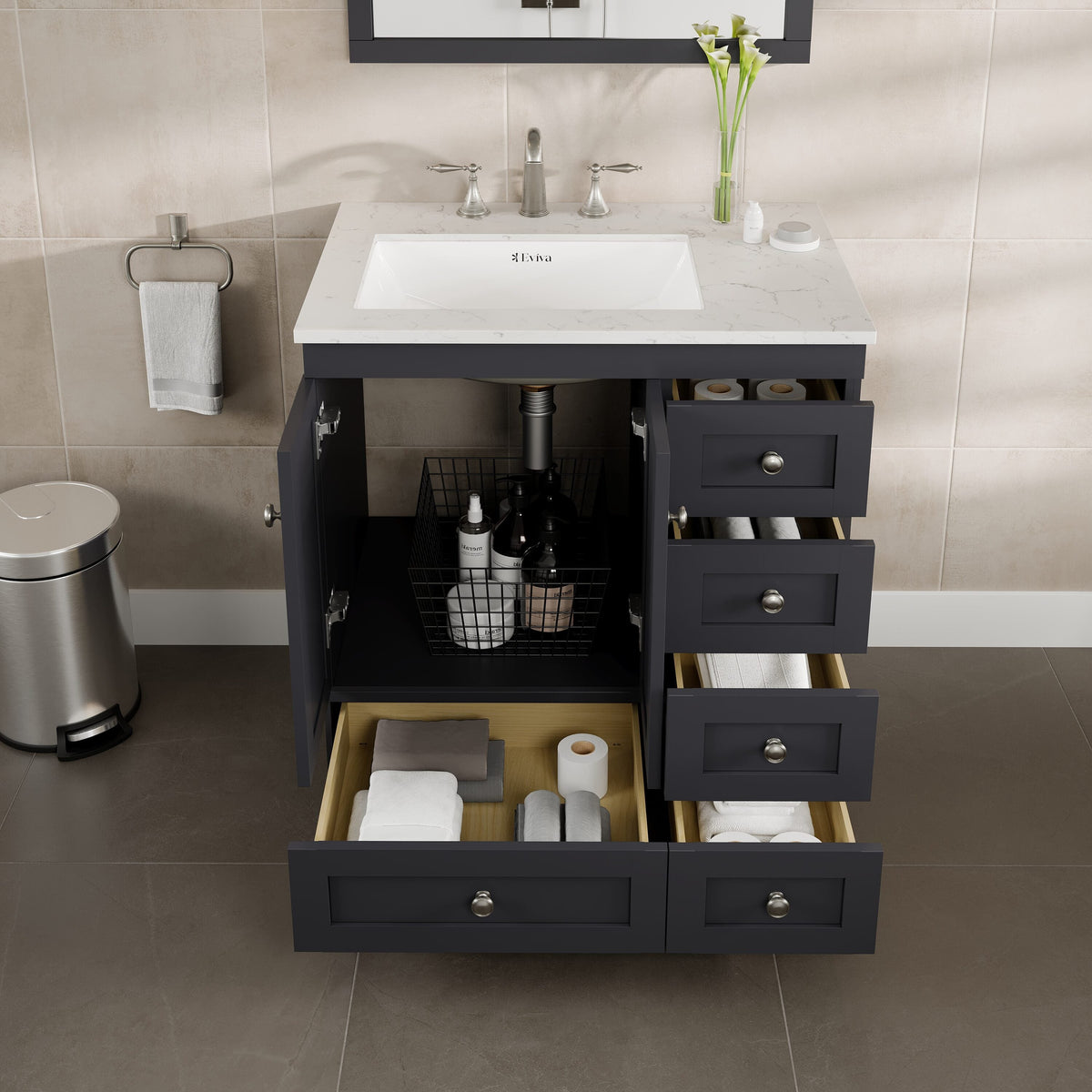 Eviva Acclaim 30-in W x 22-in D x 34-in H Gray Bath Vanity with White Carrara Marble Top and White Undermount Sink