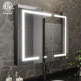 ExBrite 36-in x 30-in Lighted LED Fog Free Surface/Recessed Mount Matte Black Mirrored Soft Close Medicine Cabinet with Outlet