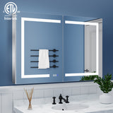 ExBrite 44-in x 30-in Lighted LED Fog Free Surface/Recessed Mount Silver Mirrored Soft Close Medicine Cabinet with Outlet