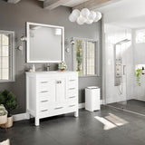 Eviva Hampton 36 in. W x 18 in. D x 34 in. H Bathroom Vanity in Gray with White Carrara Marble Top and White Undermount Sink