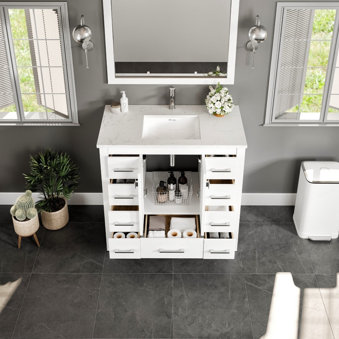 Eviva Hampton 36 in. W x 18 in. D x 34 in. H Bathroom Vanity in Gray with White Carrara Marble Top and White Undermount Sink