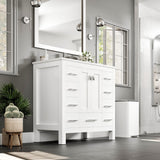 Eviva Hampton 36 in. W x 18 in. D x 34 in. H Bathroom Vanity in Gray with White Carrara Marble Top and White Undermount Sink