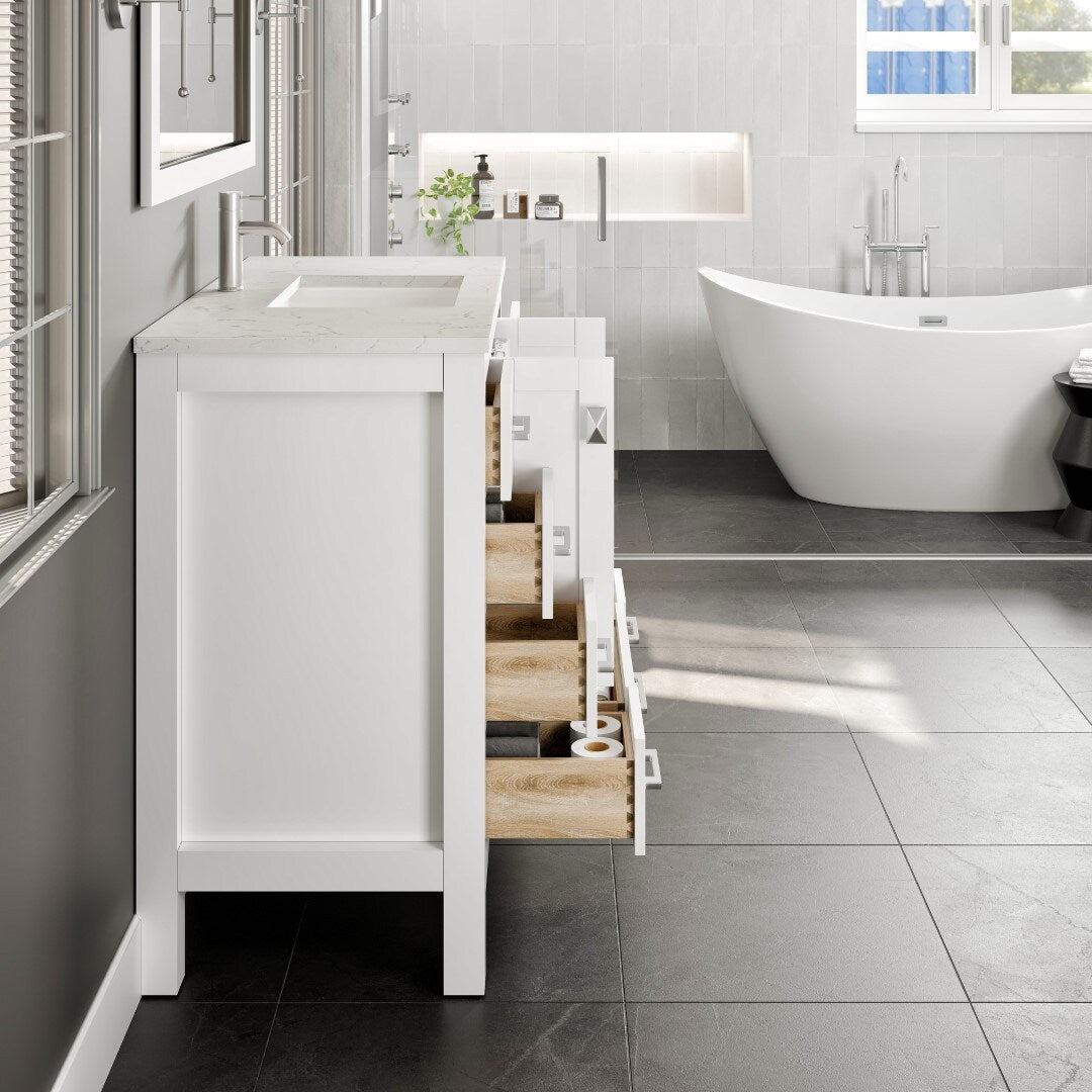 Eviva Hampton 36 in. W x 18 in. D x 34 in. H Bathroom Vanity in Gray with White Carrara Marble Top and White Undermount Sink