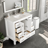 Eviva Hampton 36 in. W x 18 in. D x 34 in. H Bathroom Vanity in Gray with White Carrara Marble Top and White Undermount Sink