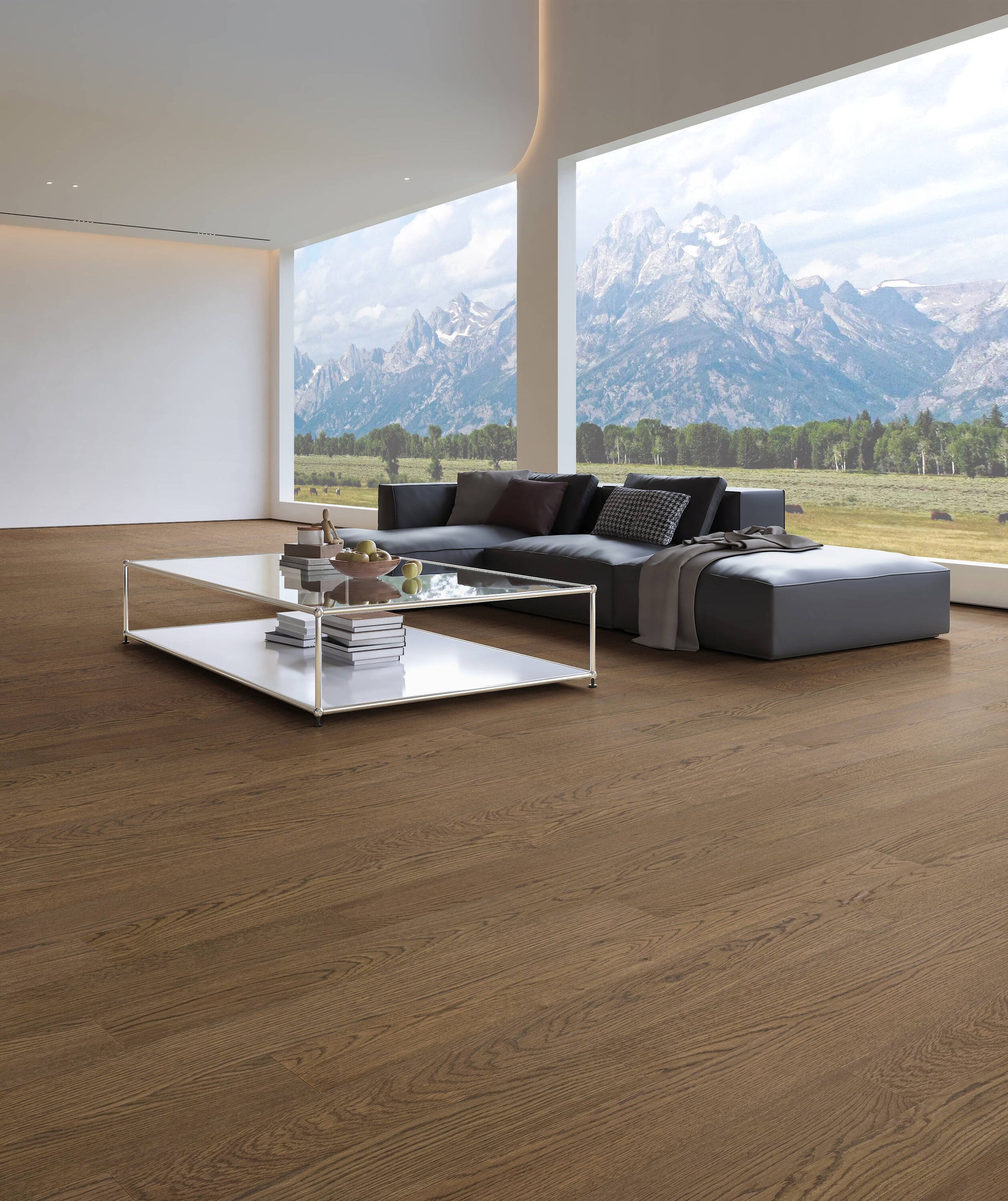 allen + roth White oak Fontainebleau hardwood flooring — installed room view