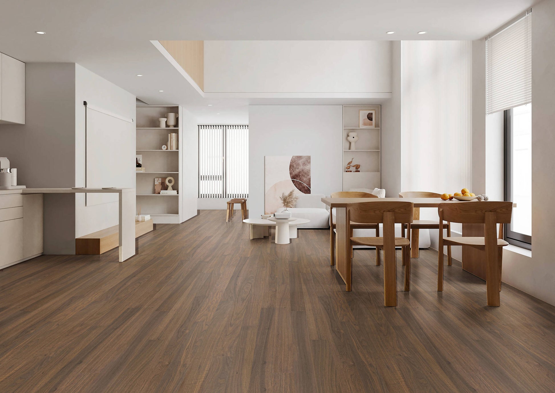 allen + roth Walnut Muenchen hardwood flooring — installed room view