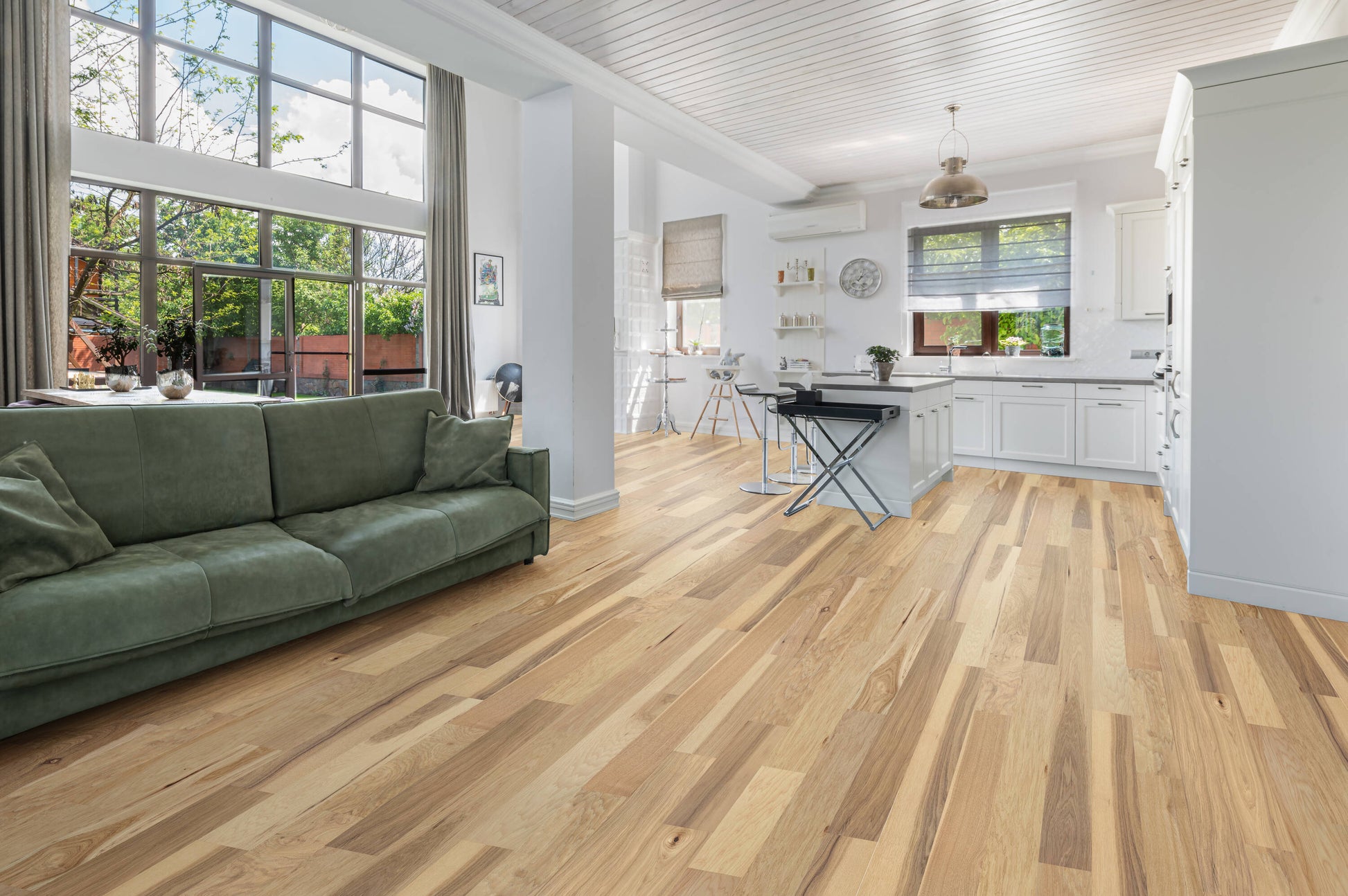 allen + roth Hickory Natural hardwood flooring — installed room view
