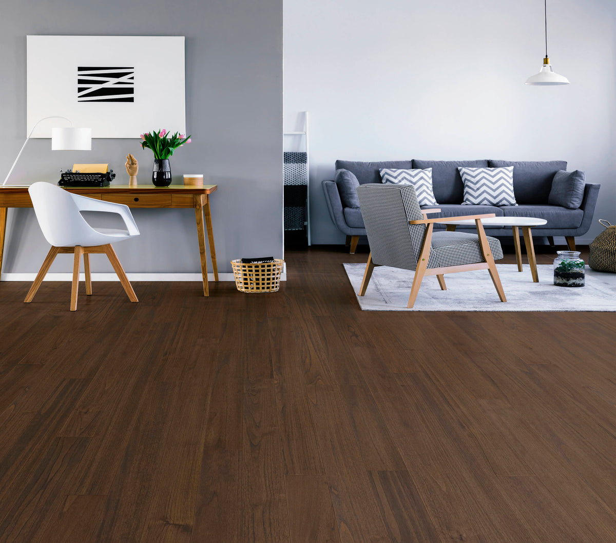 allen + roth Teak Rome hardwood flooring — installed room view