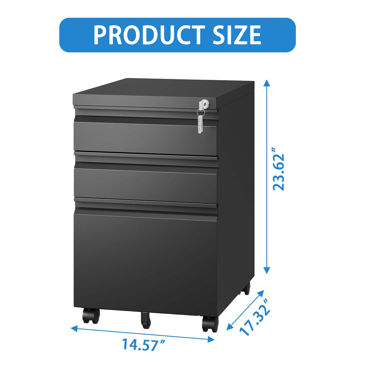 Mondawe Black 3-Drawer 14.57-in File Cabinet