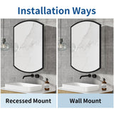 WELLFOR 16-in x 26-in Surface/Recessed Mount Black + Silver Mirrored Arched Soft Close Medicine Cabinet