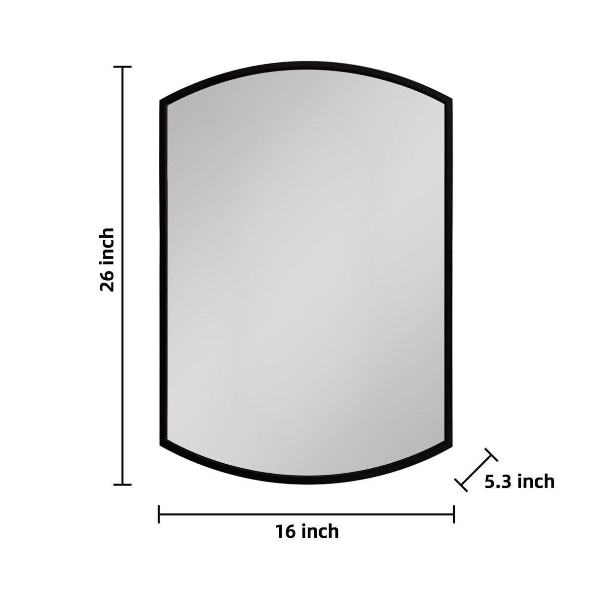 WELLFOR 16-in x 26-in Surface/Recessed Mount Black + Silver Mirrored Arched Soft Close Medicine Cabinet