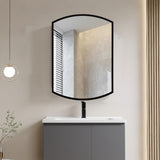 WELLFOR 16-in x 26-in Surface/Recessed Mount Black + Silver Mirrored Arched Soft Close Medicine Cabinet