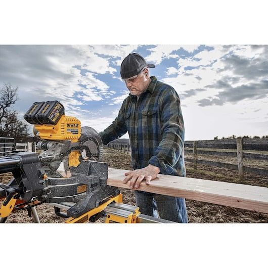 FLEXVOLT 120-Volt MAX Lithium-Ion Cordless Brushless 12 in. Sliding Miter Saw w/ (2) Batteries 2Ah and Bonus Radio