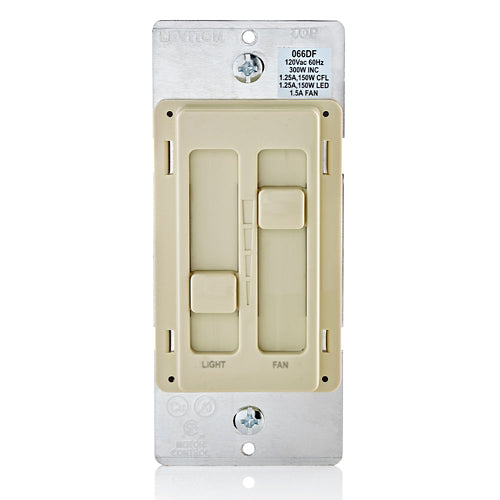 Leviton SureSlide 1.5A Dual Quiet Fan Speed Control and Light Dimmer, 150W LED/300W Incandescent, 120V, Single-Pole, White