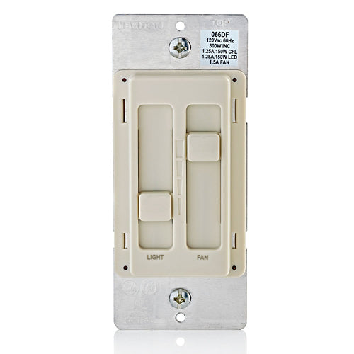Leviton SureSlide 1.5A Dual Quiet Fan Speed Control and Light Dimmer, 150W LED/300W Incandescent, 120V, Single-Pole, White