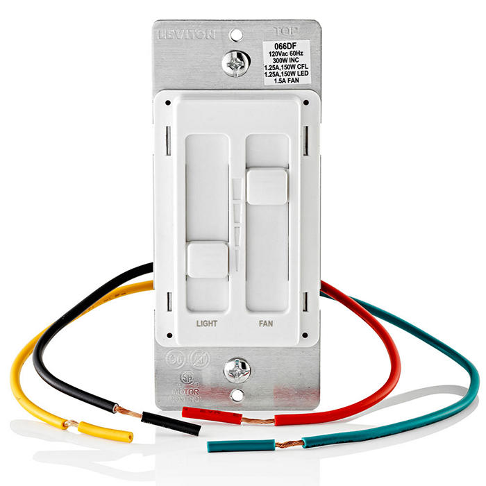 Leviton 300-Watt Decora SureSlide Single-Pole 2-Circuit Fan & Light Dimmer, White (66DF)