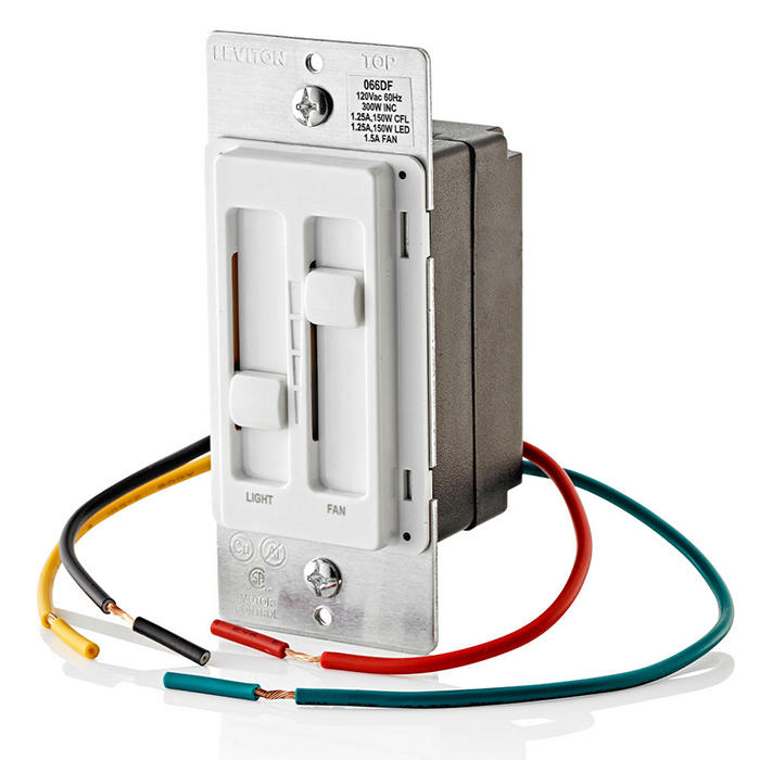 Leviton 300-Watt Decora SureSlide Single-Pole 2-Circuit Fan & Light Dimmer, White (66DF)