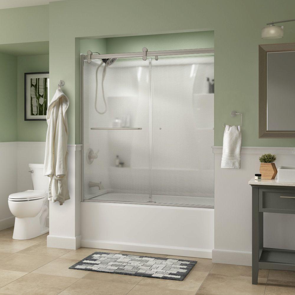 Simplicity 60 x 58-3/4 in. Frameless Contemporary Sliding Bathtub Door in Bronze with Rain Glass - Super Arbor