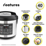 20-Cup Silver Rice Cooker with Food Steamer and Slow Cooker Functions