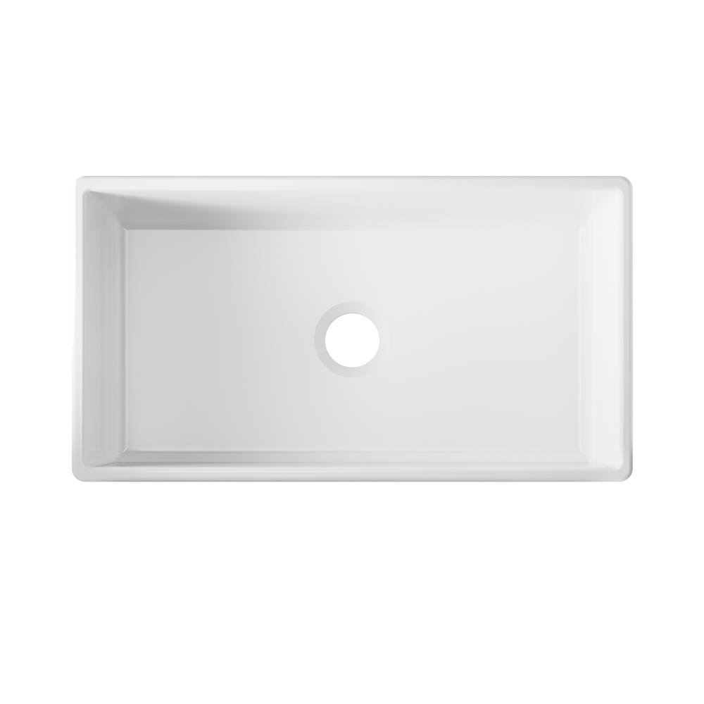 Farmhouse Apron Front Fireclay 33 in. Single Bowl Kitchen Sink in White with Grid and Strainer - Super Arbor