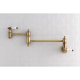 Kingston Brass Restoration Antique Brass 2-Handle Wall-Mount Pot Filler Handle Kitchen Faucet