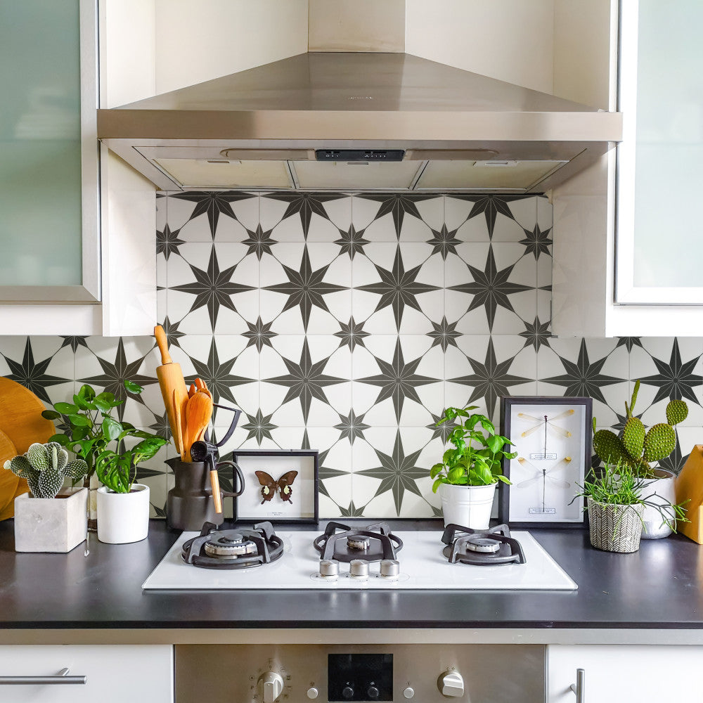 Merola Tile Stella Nero Encaustic 9-3/4 in. x 9-3/4 in. Porcelain Floor and Wall Tile (11.11 sq. ft. / case)
