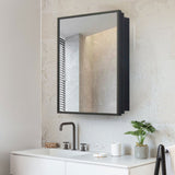 WELLFOR 16-in x 24-in Surface/Recessed Mount Black Mirrored Medicine Cabinet
