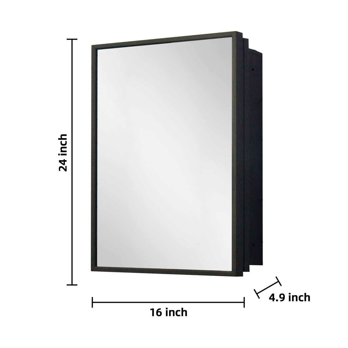 WELLFOR 16-in x 24-in Surface/Recessed Mount Black Mirrored Medicine Cabinet