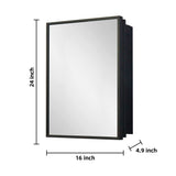 WELLFOR 16-in x 24-in Surface/Recessed Mount Black Mirrored Medicine Cabinet