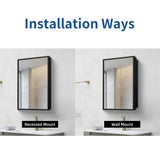 WELLFOR 16-in x 24-in Surface/Recessed Mount Black Mirrored Medicine Cabinet