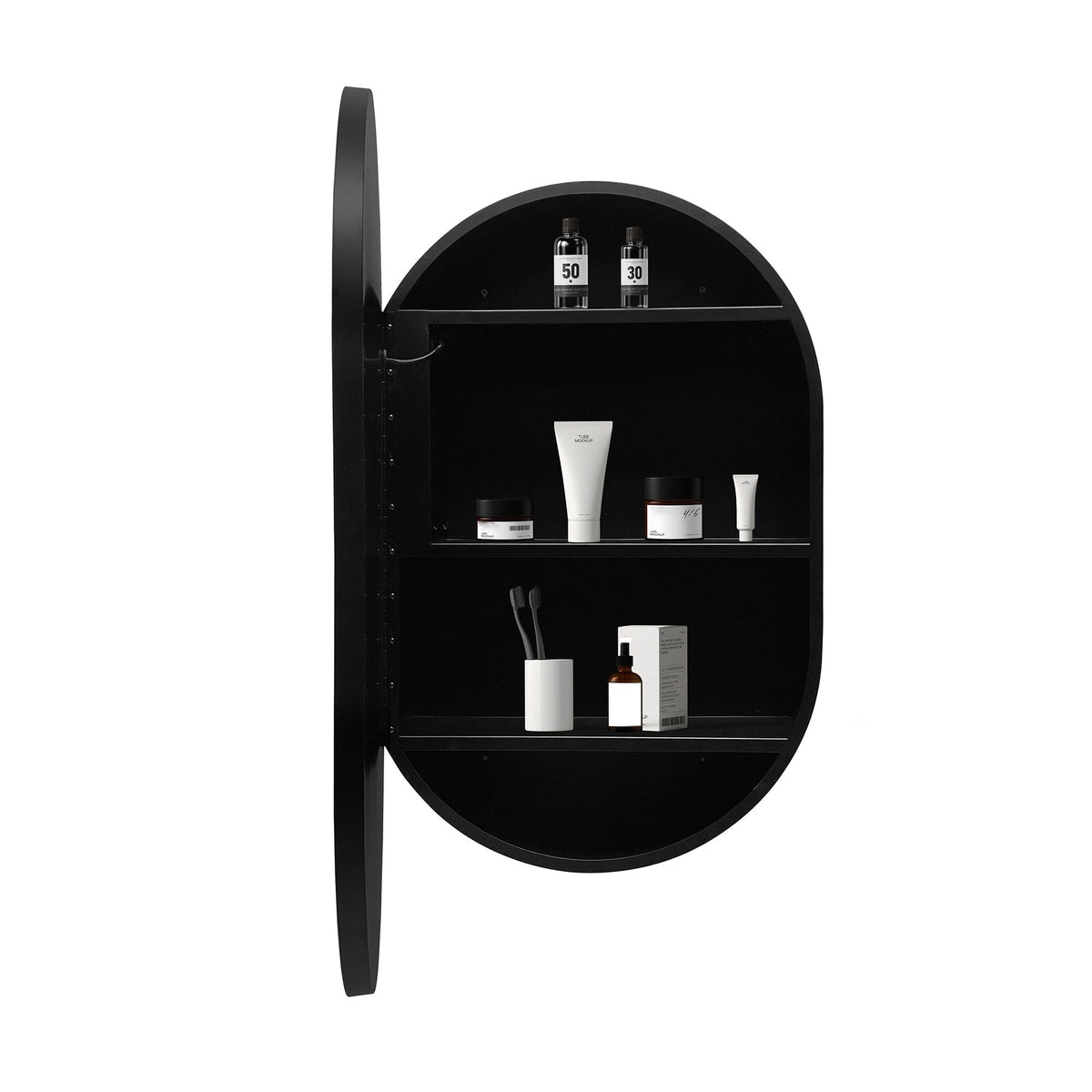 WELLFOR 21-in x 31-in Lighted LED Fog Free Surface Mount Black Mirrored Oval Medicine Cabinet