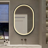 WELLFOR 21-in x 31-in Lighted LED Fog Free Surface Mount Black Mirrored Oval Medicine Cabinet