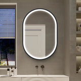 WELLFOR 21-in x 31-in Lighted LED Fog Free Surface Mount Black Mirrored Oval Medicine Cabinet
