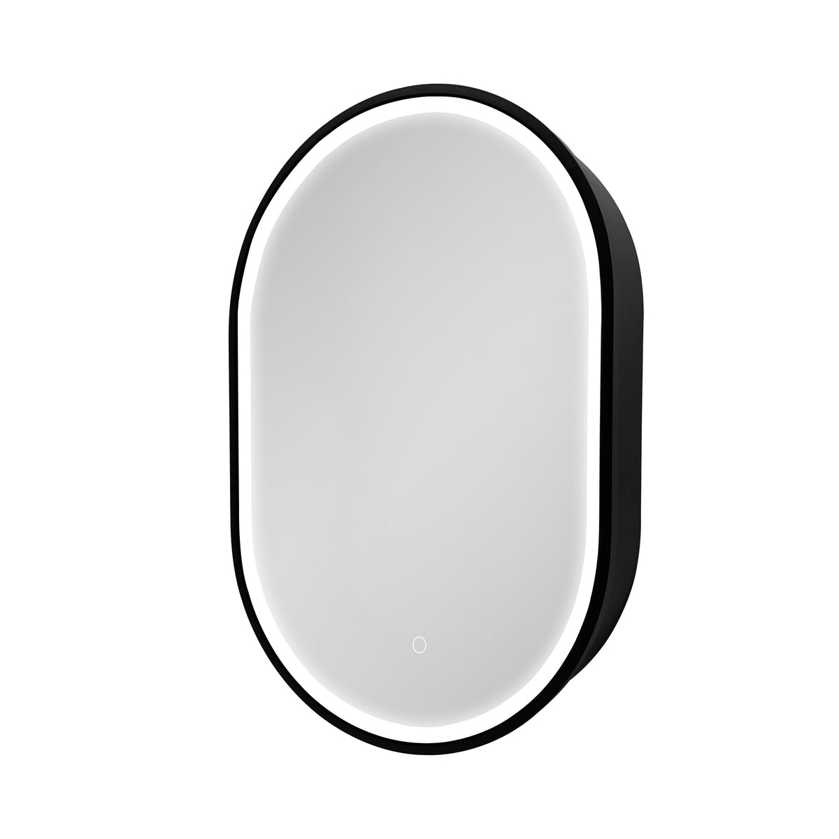 WELLFOR 21-in x 31-in Lighted LED Fog Free Surface Mount Black Mirrored Oval Medicine Cabinet