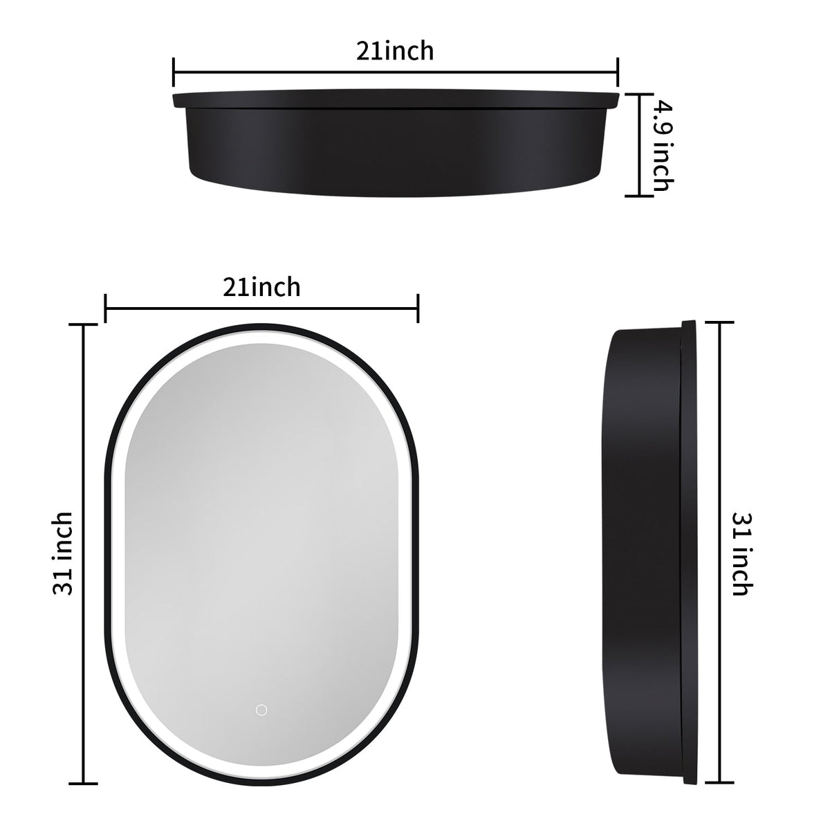 WELLFOR 21-in x 31-in Lighted LED Fog Free Surface Mount Black Mirrored Oval Medicine Cabinet