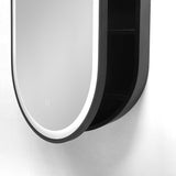 WELLFOR AO 21-in x 31-in Lighted LED Fog Free Surface Mount Black Mirrored Oval Soft Close Medicine Cabinet