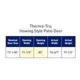 Therma-Tru 72-in x 80-in Fiberglass French, Left-hand inswing – dimension diagram