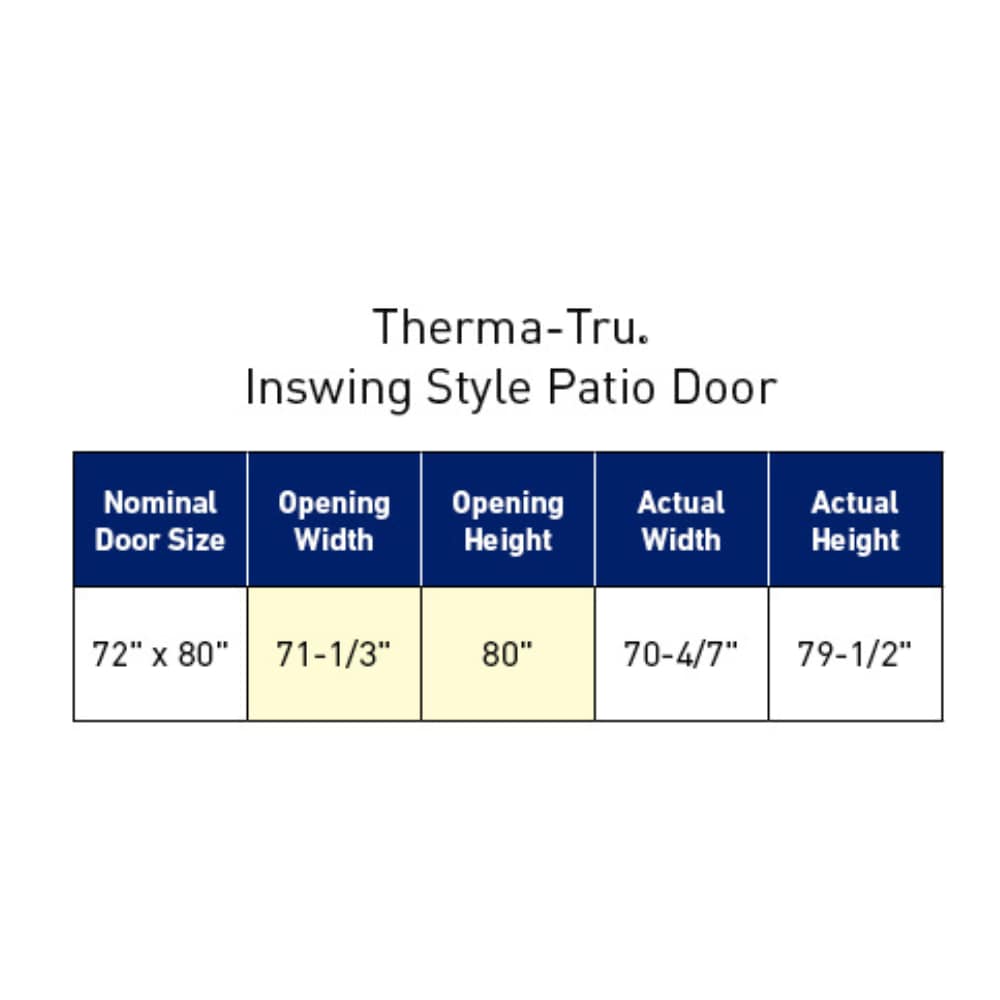 Therma-Tru 72-in x 80-in Fiberglass French, Left-hand inswing – dimension diagram