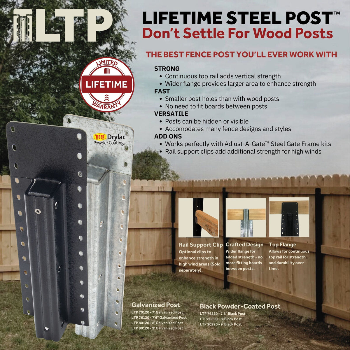 Lifetime Steel Post 7-ft H x 4-in W Black Steel Post and Rail Yard Line Fence Post
