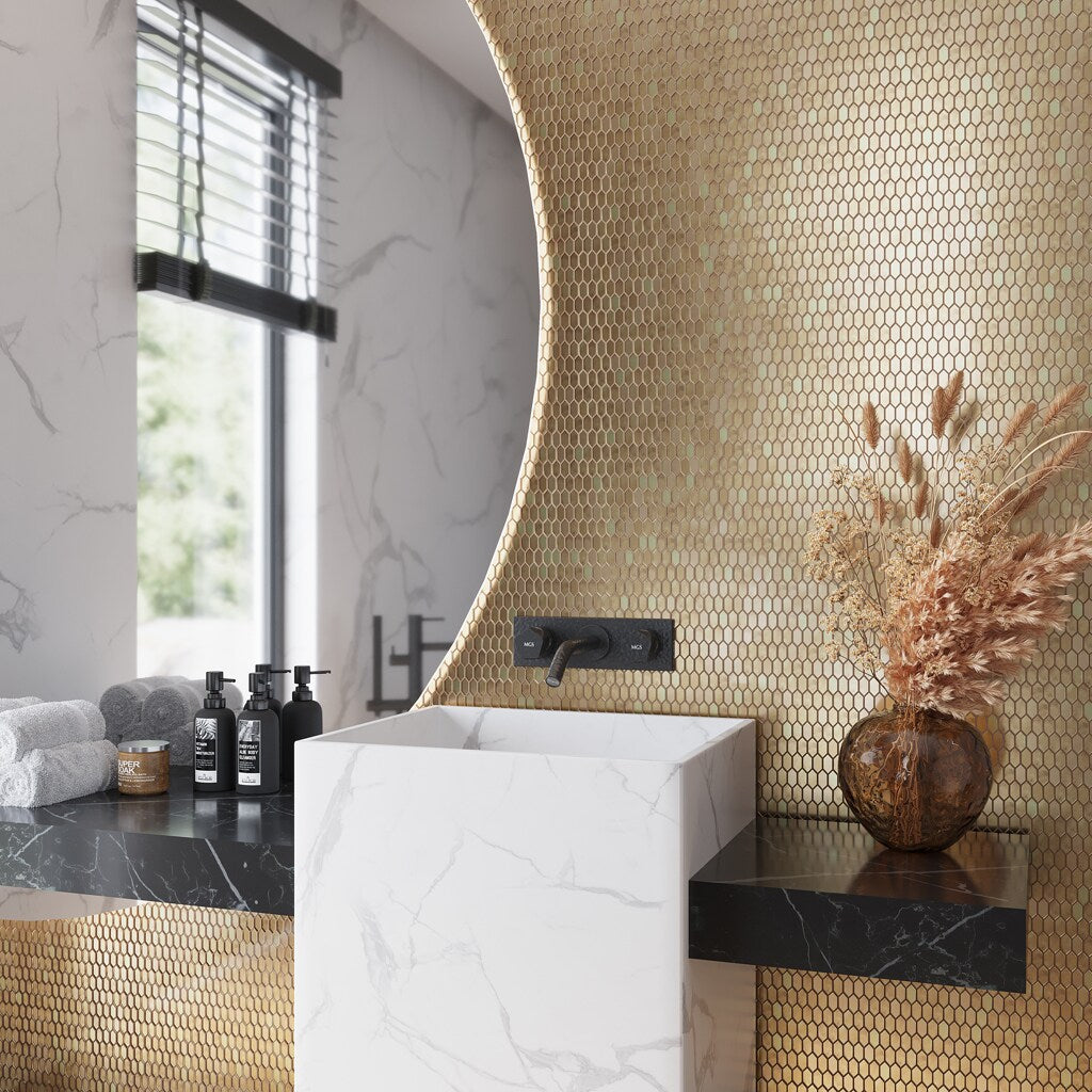 Apollo Tile Majeste Shimmer Gold 11-1/2-in x 11-3/4-in Glossy Glass Mixed Pattern Floor and Wall Tile (9.47-sq. ft/ Carton)