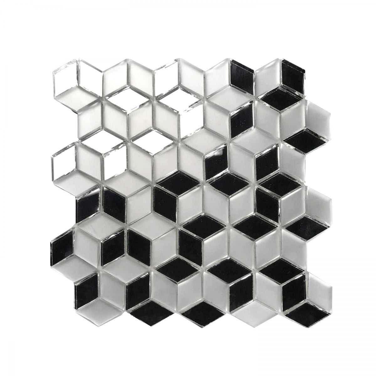 Abolos Musico Silver 10-in x 10-in Mirrored Glass Patterned Diamond Peel and stick Wall Tile product image